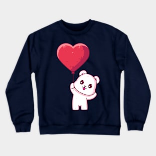 Cute polar bear holding love balloon Crewneck Sweatshirt